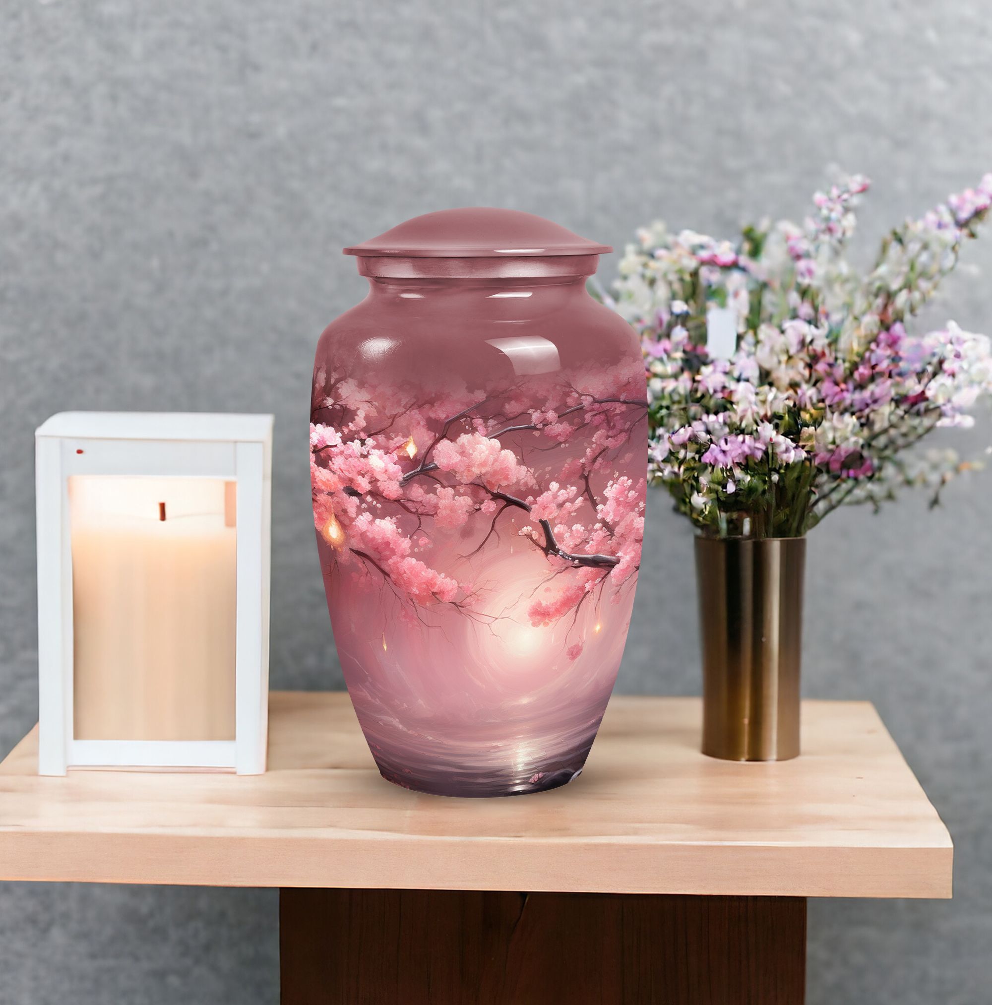 Burial Handcrafted Pink Forest Urns For Human Ashes Adult Men - Cremation Large Urn For Human Ashes Adult Women - Memorial Gift For Decorative - 10Inch And 200Lbs Include Velvet Bag