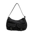 thumbnail image 4 of Bolso de hombro para mujer, informal, desgastado, con correa ajustable, grande, estilo hobo negro, 4 of 9