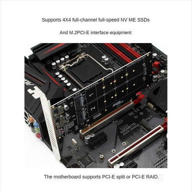 4X Tarjeta de ExpansióN PCIE 4.0 Dual-Disk PCIeX16 una M.2 M-Key NVME SSD, Compatible con 4 NVMe M.2 M Key 2280 SSD