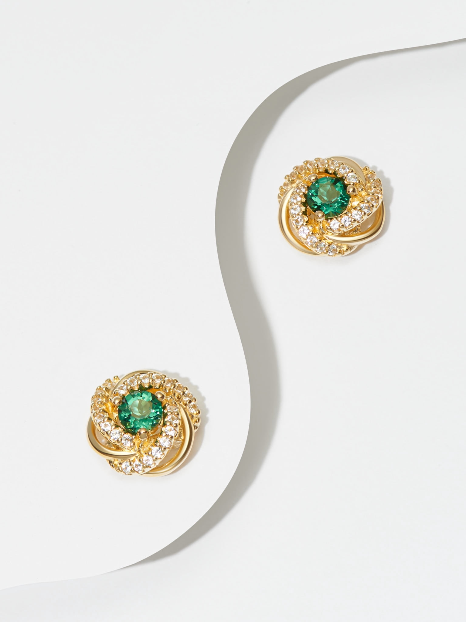 18K Yellow Gold Plated Sterling Silver Created Green Quartz May Birthstone Love Knot Stud Earrings for Women Gift for Her