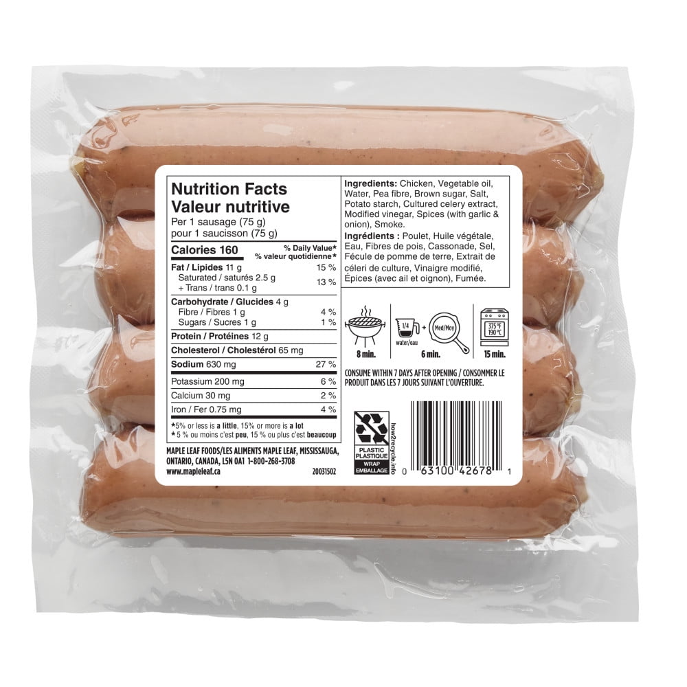 Maple Leaf Saucisson de poulet fumé naturel original 300 g