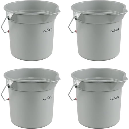 Begale 3.5 Gallon Commercial Cleaning Pail, Plastic Round Car Wash Bucket with Handle, Gray, Pack of 4