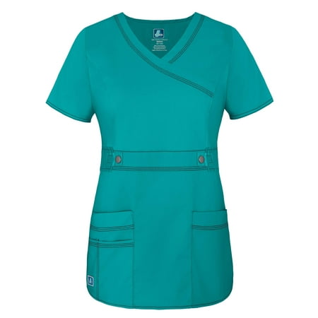 

Adar Womens Pop-Stretch Junior Fit Taskwear Tab-Waist Crossover Scrub Top - 3200 - Teal Green - S