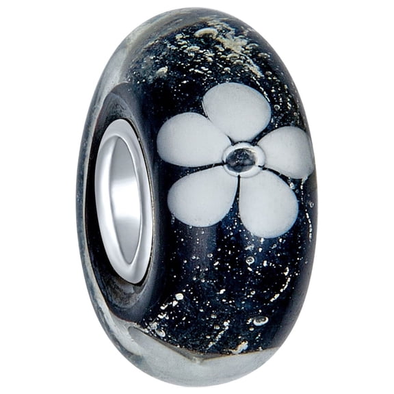 Bling Jewelry Womens Translucent Floral Glass Charm Bead for European Bracelets with Silver Core