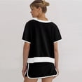 thumbnail image 6 of Women's Casual 2 Piece Short Sleeve Crew Neck Color Block Pullover Tops Matching Drawstring Mini Skirt Going Out Lounge Outfits, 6 of 7