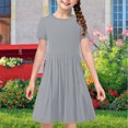 thumbnail image 5 of Swstbby Liquidation d'Économies d'Été 2025! Robe d'Été pour Filles, Robe Extensible à Manches Courtes à Imprimé Uni pour Tout-Petits et Filles, Robe Trapèze Grise 4-5 Ans, 5 of 5