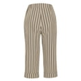 thumbnail image 5 of TEAJOPSUU Womens Striped High Waist Capris Elastic Waistband 3/4 Length Summer Cropped Trousers Wide Leg Straight Fit Lounge Pants with Side Pockets A-Khaki, 5 of 7