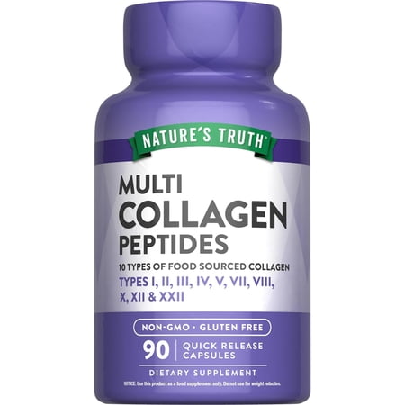Multi Collagen Protein | 90 Capsules | Types I, II, III, IV, V, VII, VIII, X, XII & XXII | Collagen Peptide | by Nature's Truth