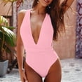 thumbnail image 2 of Summer Plus Size One Piece Tankini Swimwear for Womens Fashion Solid Color V Neck Lace Up Backless Tight Fitting Bikini Swimsuit, 2 of 6