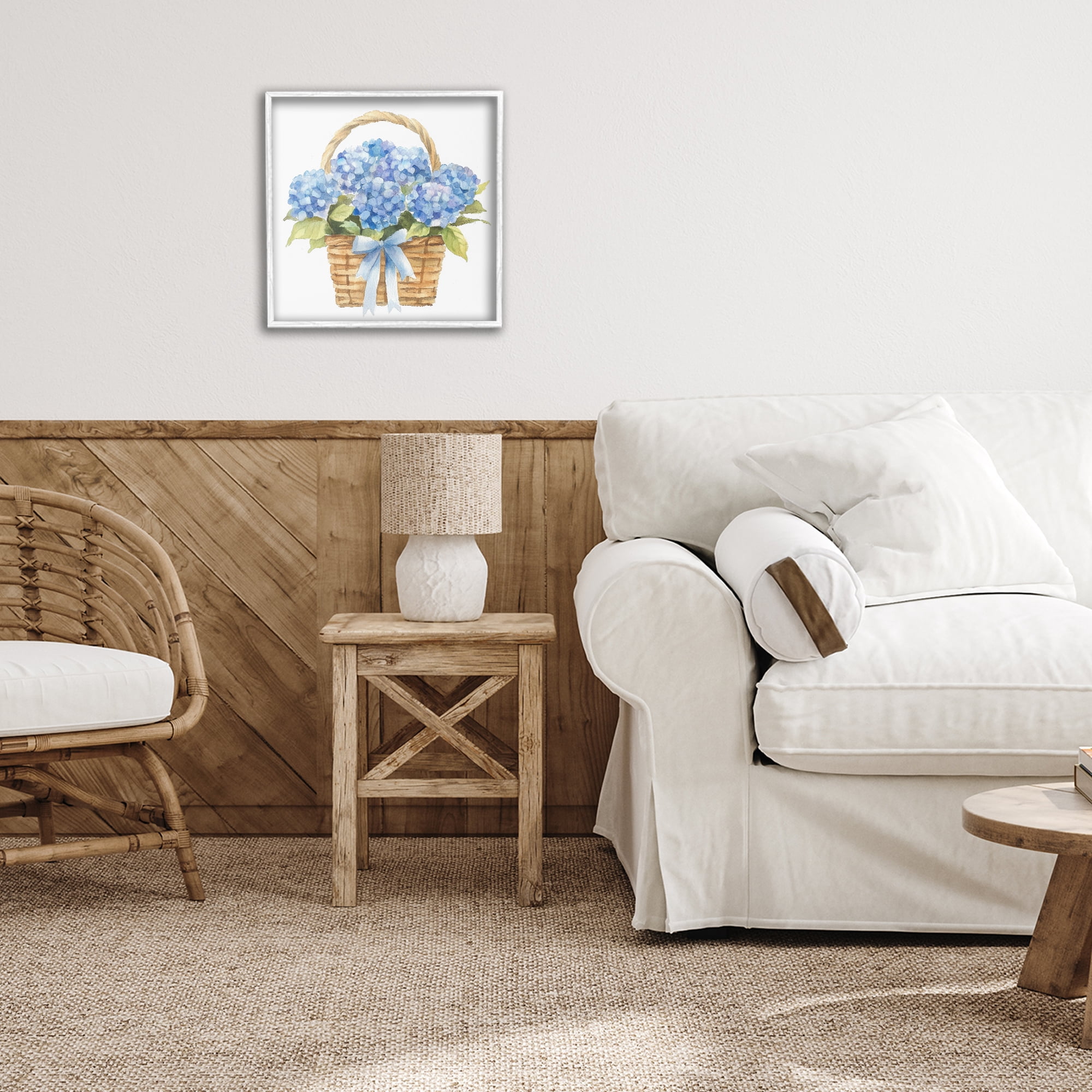 Stupell Industries Pretty Blue Hydrangea Picnic Basket White Framed Giclee Art, design by Petal Prints Design