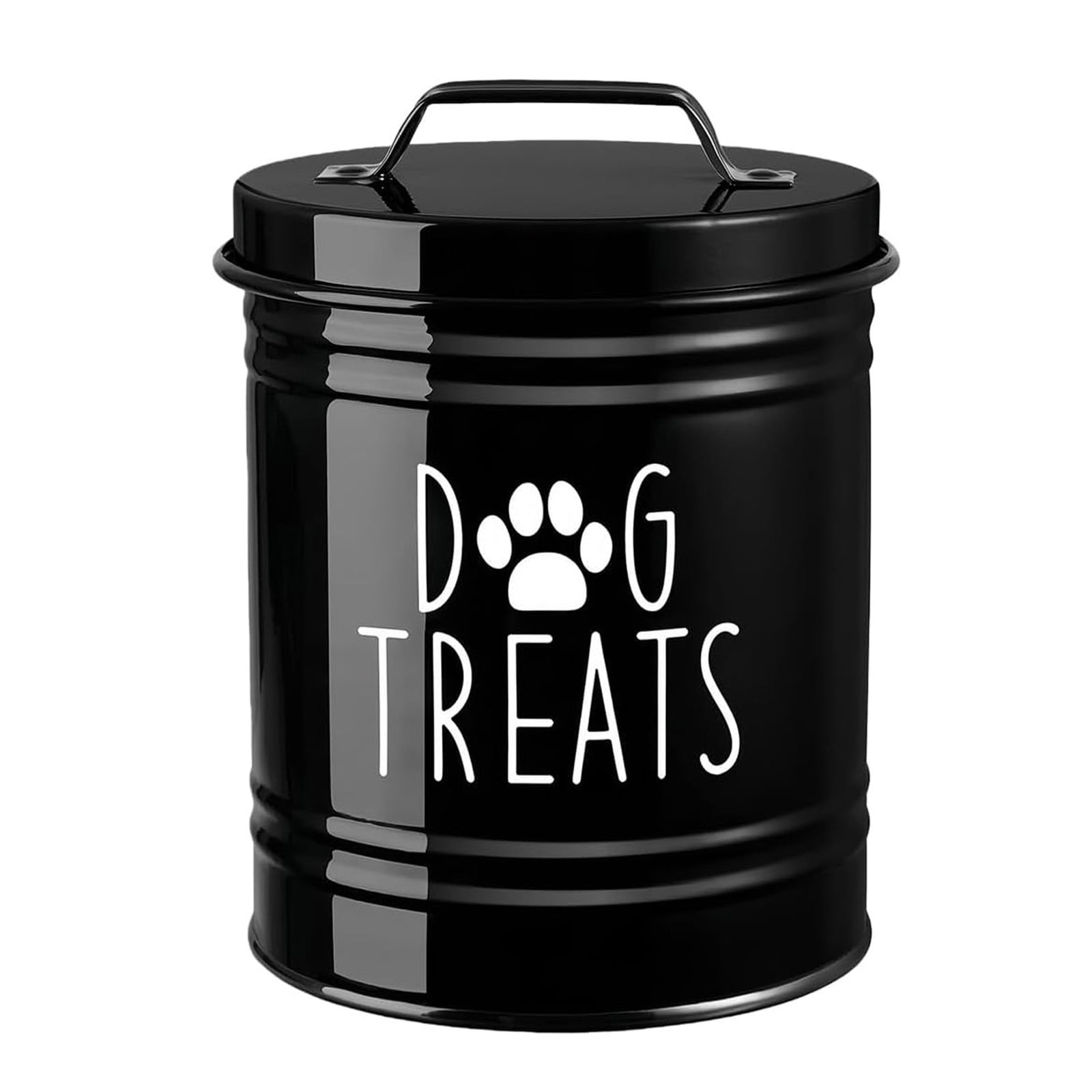 Small Dog Treat Container Airtight - 6" Tall X 4.9" Round Black Dog Treat Jar for Kitchen Counter - Rustic Treat Storage Canister for Dogs, Cats, Small Animals - Gifts for Pet Owners Happy Day!