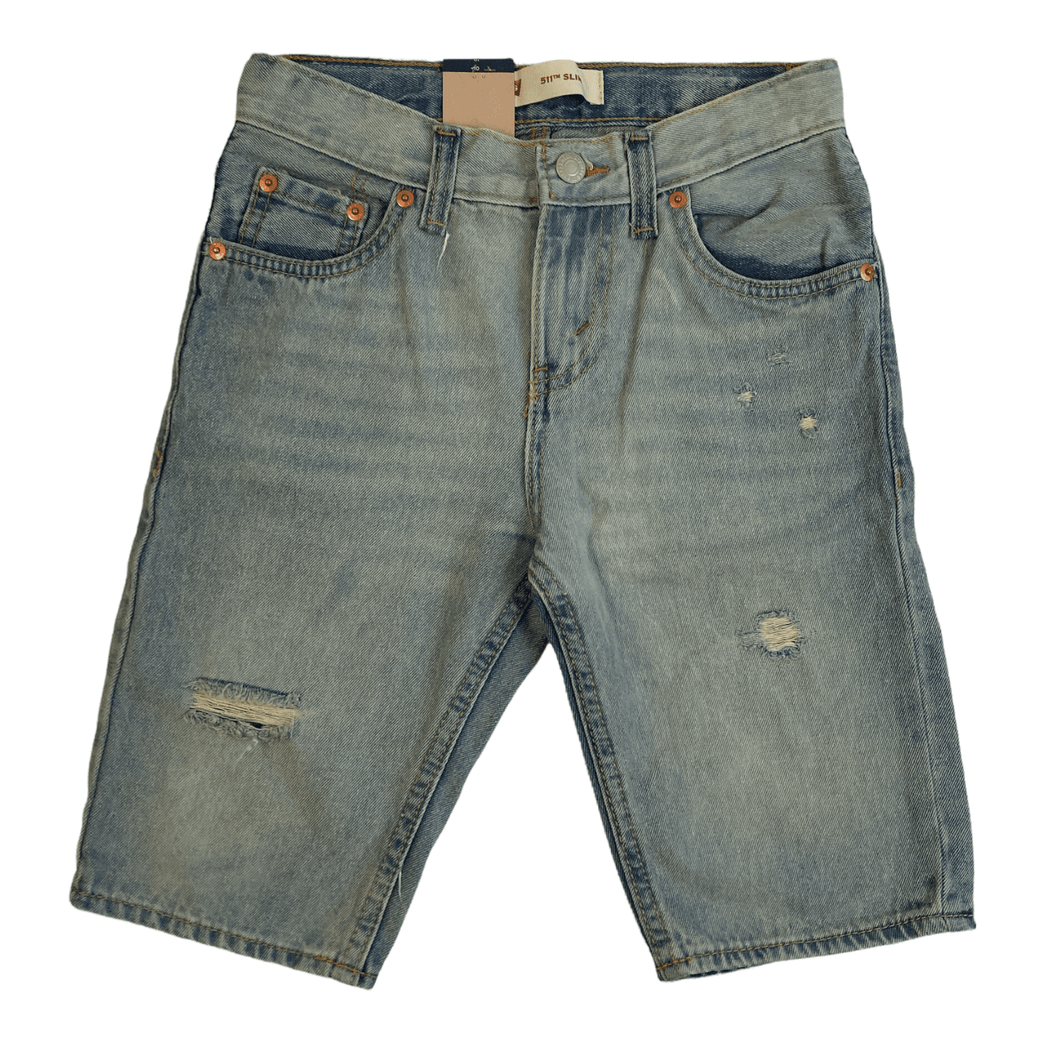 Levi's Boy's 511 Adjustable Waistband Slim Fit Distressed Denim Shorts  (Newport Festival, 12 Reg (26W)) 