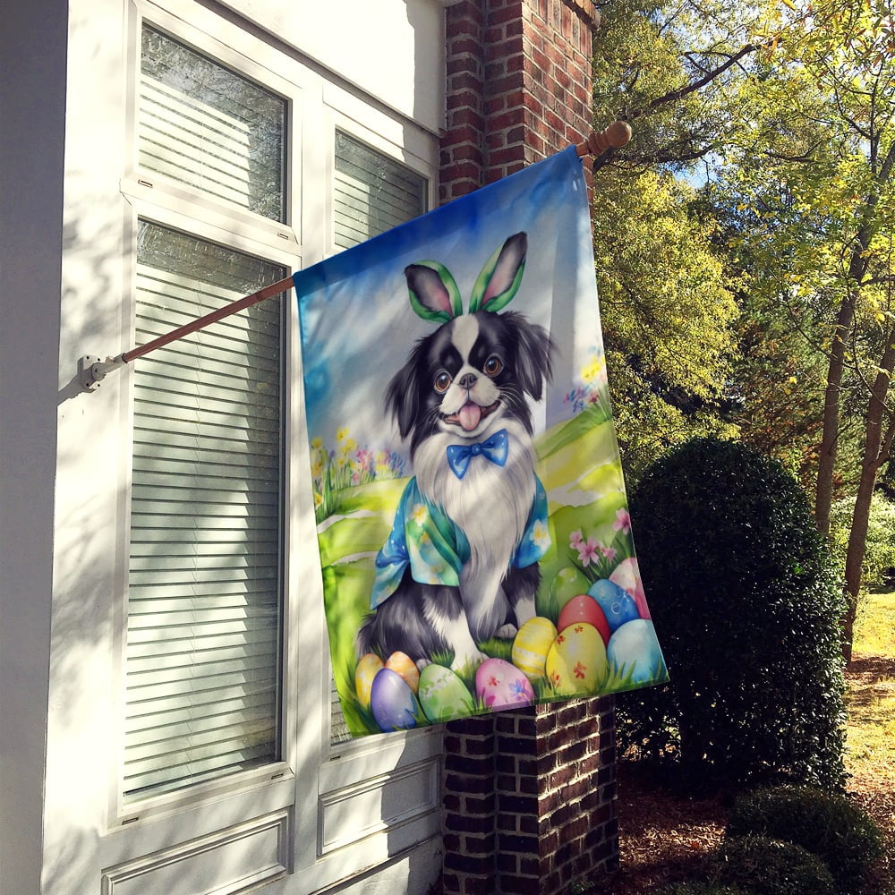 Japanese Chin Easter Egg Hunt House Flag 28 in x 40 in