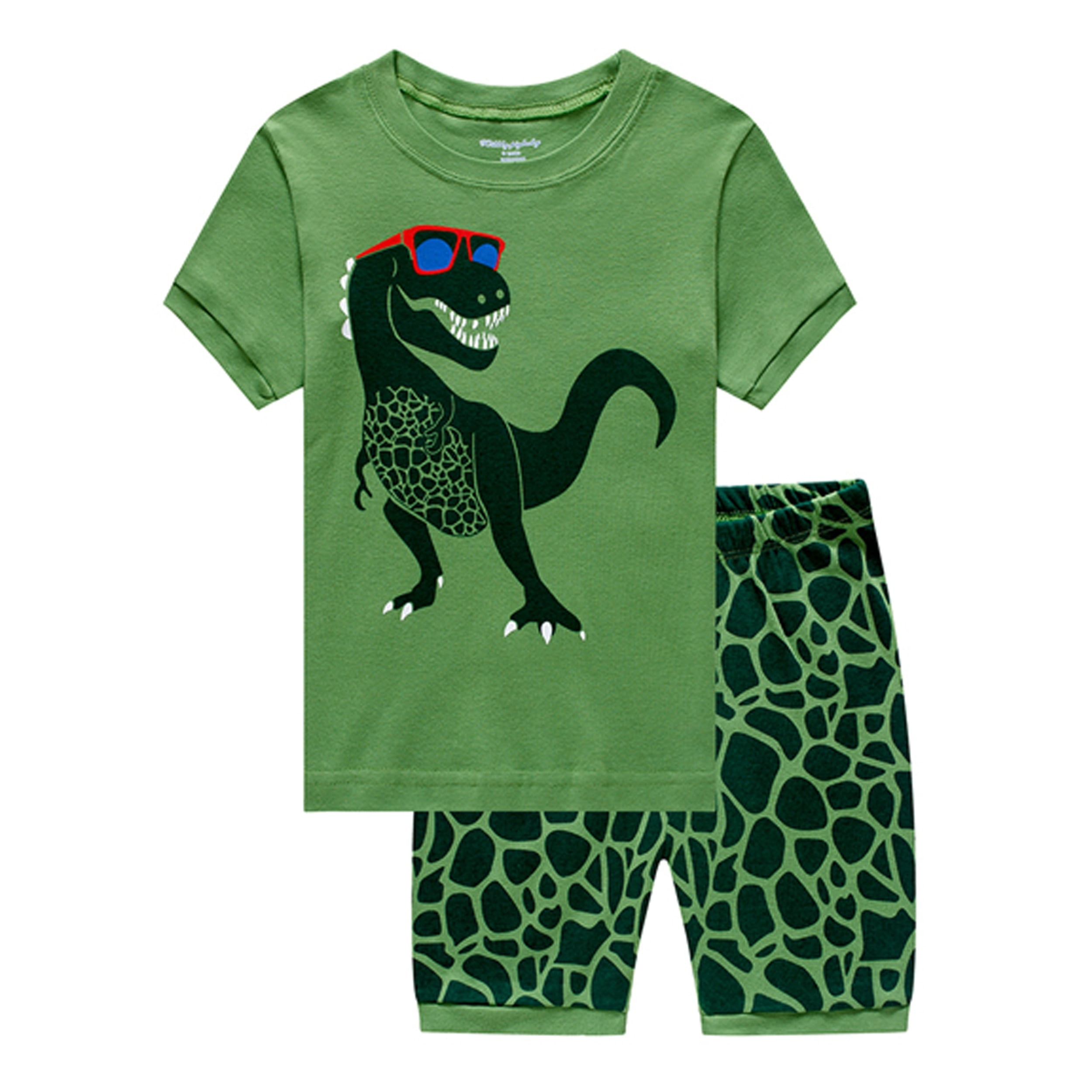 Little Boys Short Set Pajamas for Boys 100% Cotton Toddler Train Dinosaur Sleepwear Summer Clothes Size 2-7T