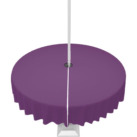 Outdoor Tablecloth Purple Round Patio Tablecloths 60 Inch, Waterproof Outside Table Cloths with Umbrella Hole and Zipper, Solid Purple Color Summer Table Cover for Outdoor Tables, Picnic,