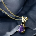 thumbnail image 2 of Gem Stone King 1.27 Ct Oval Checkerboard Purple Amethyst Black Diamond 18K Yellow Gold Plated Silver Pendant with Chain, 2 of 4