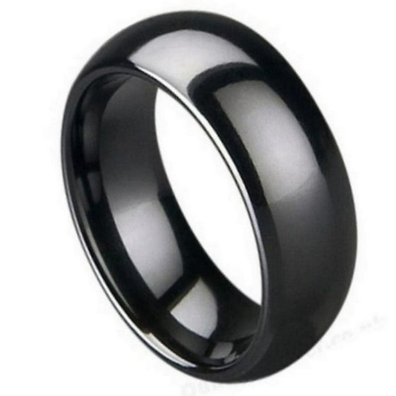 Custom Personalized Engraving Wedding Band Ring Set for Him & Her 7mm Black Ceramic Ring Classic Domed High Polished