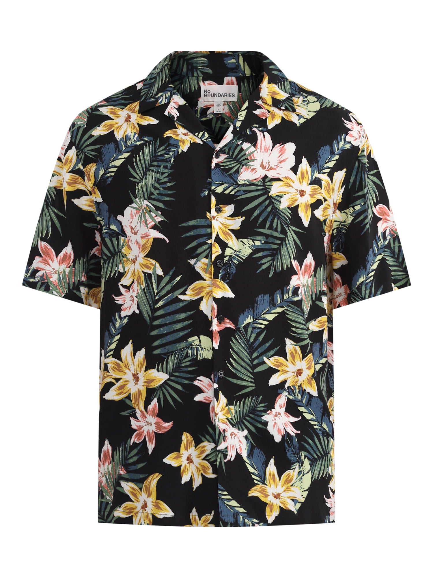 No Boundaries Men's & Big Men's Rayon Print Button Up Shirt with Short Sleeves, Sizes XS-5XL