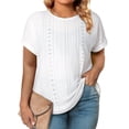 thumbnail image 3 of Aleumdr Plus Size T-Shirts for Women Boho Hollow Out Blouses Short Sleeve Tunics Casual Crew Neck Tops White 5XL, 3 of 5