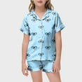 thumbnail image 4 of Pink Bow Pajama Sets 2 Piece Casual Cute Graphic Button Down Short Sleeve Shirts And Shorts Outfits Stain Homewear Loungewear Sleepwear Unisex, 4 of 5