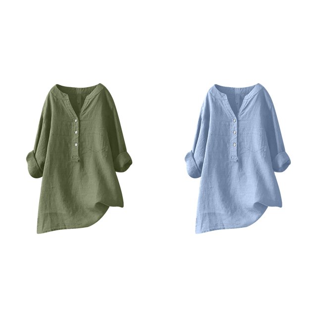 (2-Pack) Rinsvye Womens Solid Color Long Sleeve Mandarin Collar Blouse Women Clothing Timeless Design