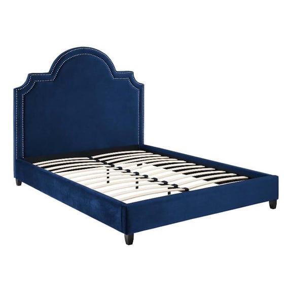 Maklaine Queen Modern Performance Velvet Platform Bed in Navy