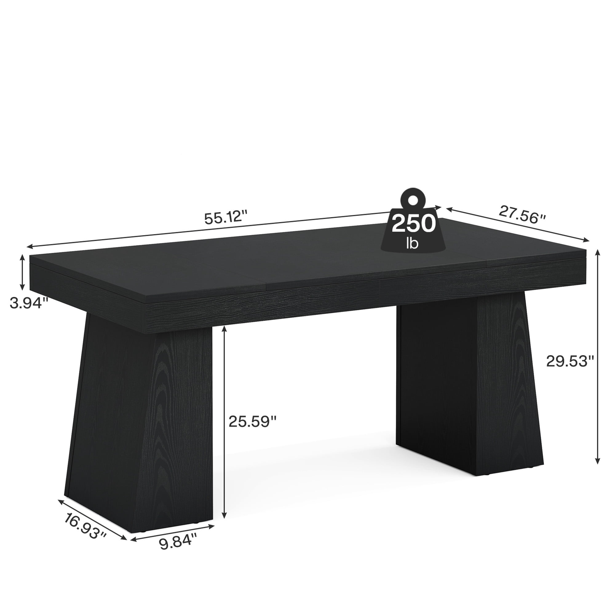 MAYEERTY 55 Inch Mid-Century Modern Executive Desk, Brown Wood Computer Desk with Double Trapezoid Base