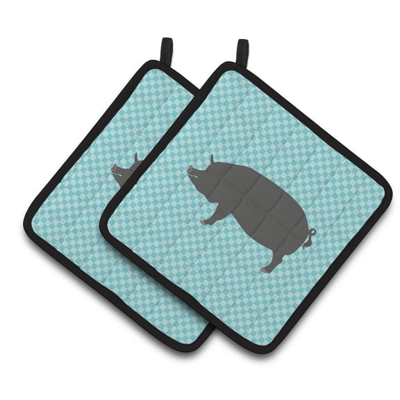 Caroline's Treasures Berkshire Pig Blue Check Pair of Pot Holders