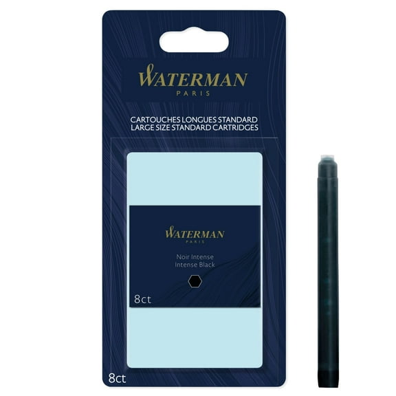 Waterman Fountain Pen Ink Cartridge Long Size | Black Ink | Blister of 1
