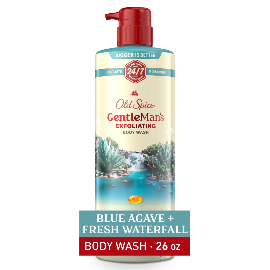 (3 pack) Old Spice GentleMan's Exfoliating Body Wash Pump, Scent of Blue Agave + Fresh Waterfall, 24/7 Shower Fresh, 26oz