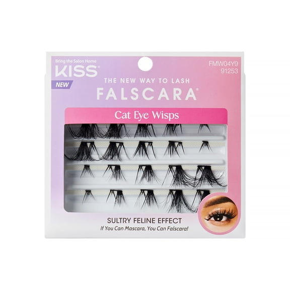 Kiss FALSCARA False Eyelashes Lash Extension Kit, Black, Style 'Cat Eye', 24 Lash Clusters
