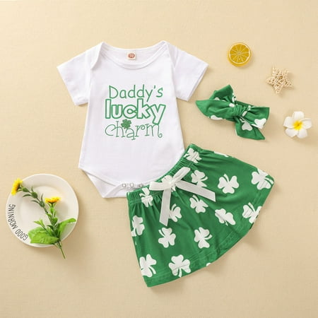 

QIPOPIQ Infant Girl s Clothing Set Clearance Newborn Infant Baby Girls Letter Romper Tops+ Print Skirt+Hairband Sets