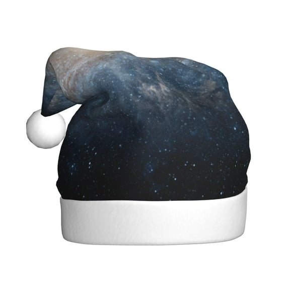Fuzoiu The Galaxy Print Santa Hat Christmas Hat for Adults,Santa Hats with Pompom, Unisex Xmas Holiday Hat for Christmas New Year Festive Party Supplies