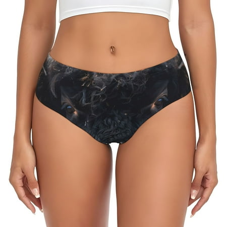 Naloa Majestic Black Yak Womens No Show Cotton Underwear Mid-High Waisted Soft Ladies Panties Strech Breathable Briefs -Small