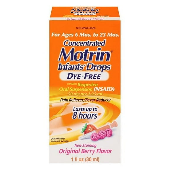 Motrin Infants Oral Suspension Berry Drops, Dye-Free - 1 Oz, 3 Pack