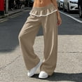 thumbnail image 6 of Women's Ruffle Waist Wide Leg Pants Elastic Lace Trim Lounge Trousers Loose Casual Streetwear Bottoms, 2XL, 6 of 7