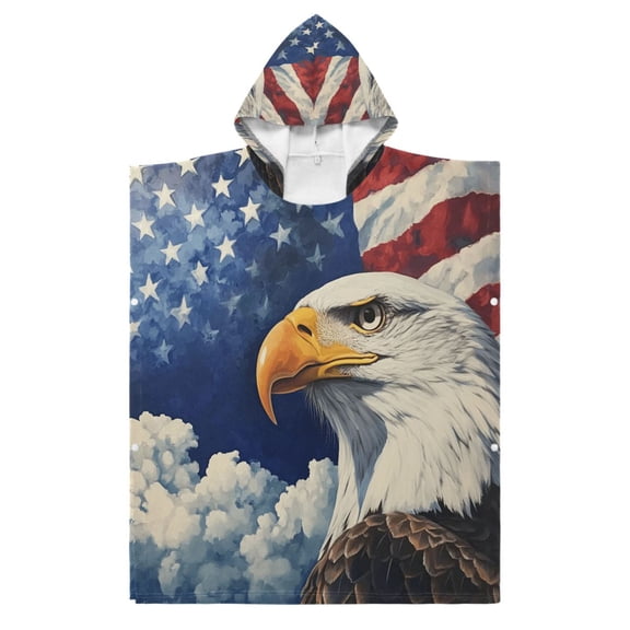 Kid Hooded Beach Towel Bath Poncho Towels Soft Absorbent Quick Dry for Boy Girl American Flag and Eagle S