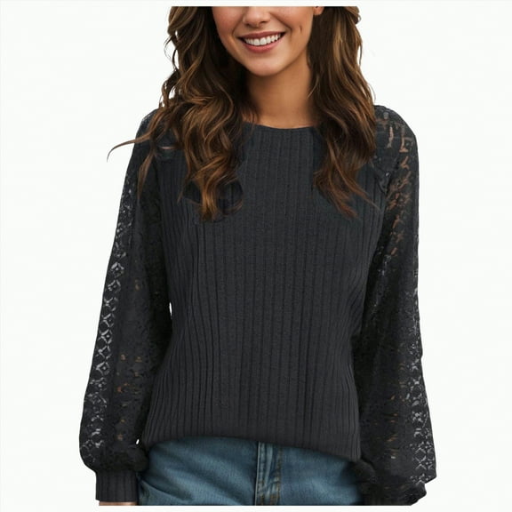 Godom Plus Size Tops for Women Long Sleeve Crewneck Shirts Solid Color T Shirts Plain Basic Tees