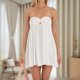 thumbnail image 1 of Vestido Vestido sin mangas sin tirantes para mujer, minivestidos plisados, parte delantera torcida, verano para mujer Kuymtek Blanco T S para Mujer, 1 of 6