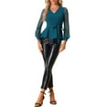 thumbnail image 2 of INSPIRE CHIC Women's Mesh Long Sleeve V Neck Ruffle Hem Peplum Top with Belt, 2 of 5