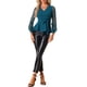 thumbnail image 2 of INSPIRAR CHIC Blusa de Malla de Manga Larga con Escote en V y Dobladillo con Volantes, Ajustada y Elegante, con Cinturón, Azul Pavo Real S, 2 of 5
