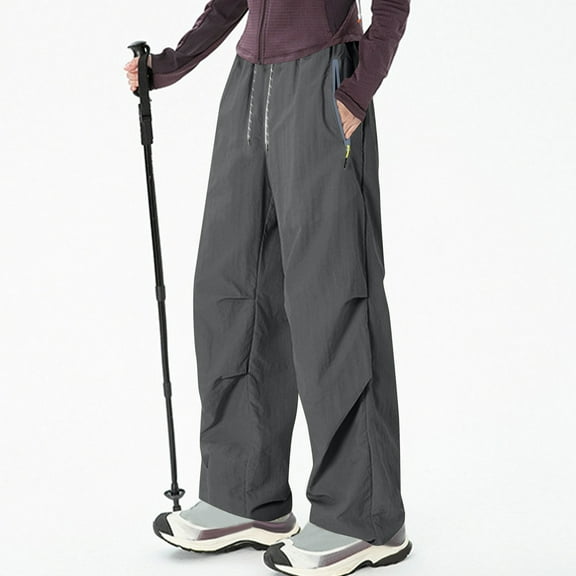 Nmnitkp Sweatpants Women Parachute Cargo Pants with Pockets Baggy High Waisted Quick Dry Hiking Pants Lightweight Wide Leg Dark Gray,M