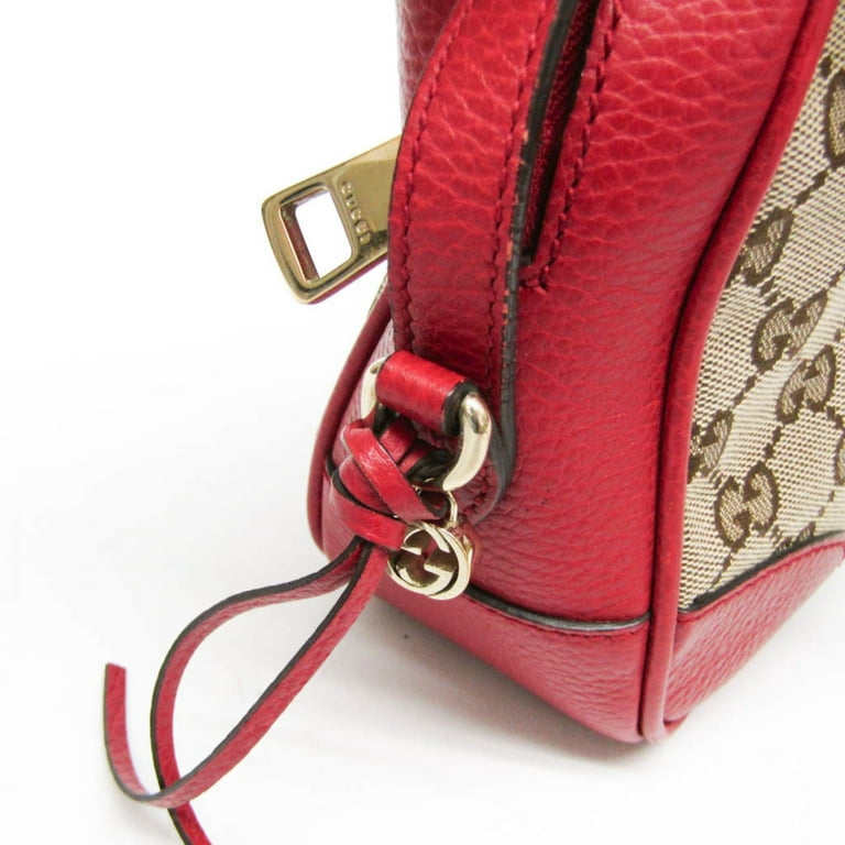Pre Owned Gucci GG Canvas 449413 Women s Canvas Leather Shoulder Bag Beige Red Color Good Walmart