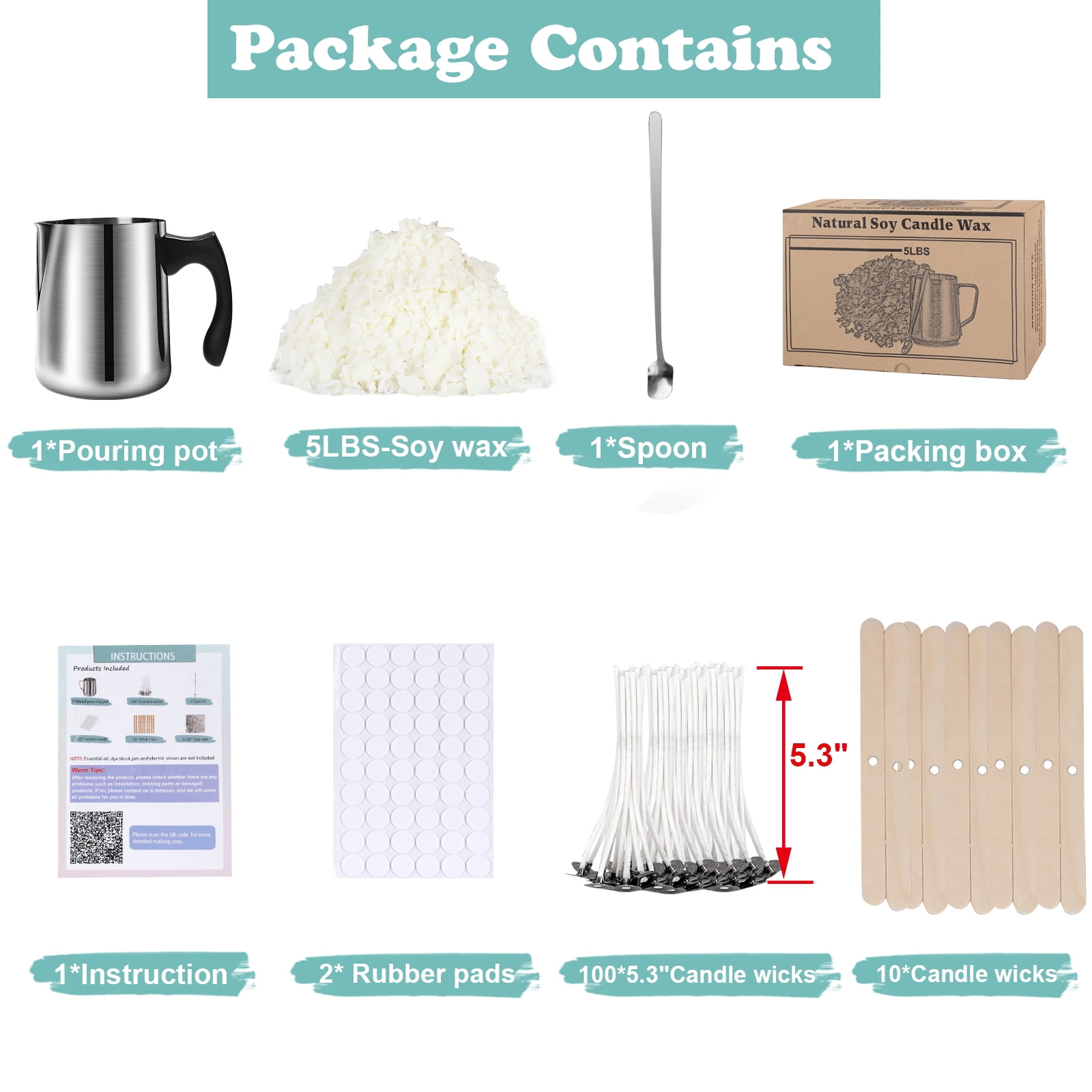 Soy Wax Candle Making Kit - DIY Art & Crafts Supplies for Adults & Kids, Including 2lbs Soy Wax Flakes, 100 Candle Wick, 10 Centering Devices, Melting Pot