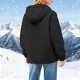 thumbnail image 3 of Women Outdoor Jackets Hooded Drawstring Full Zip Button Coat Windproof Waterproof Plus Size Cargo Outwear With Pocket (3XL, Black), 3 of 6