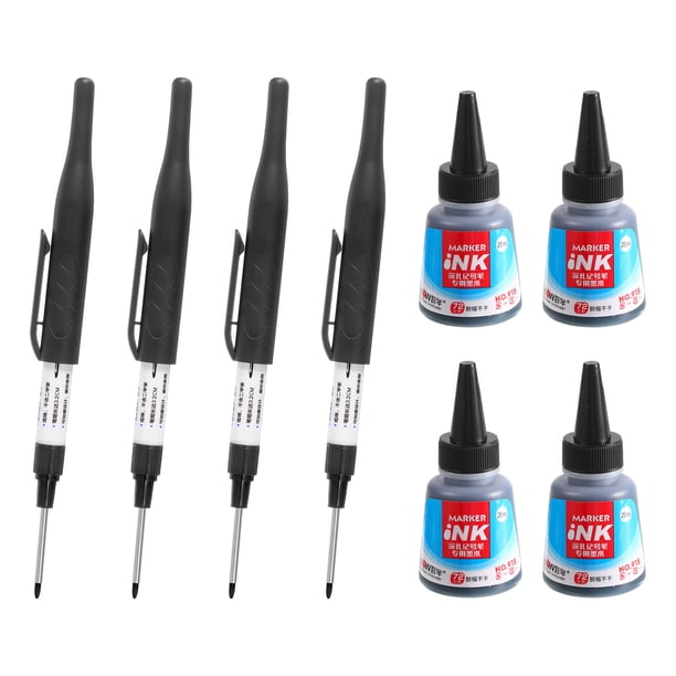 Marcadores de Agujeros Profundos, 4Set bolígrafo recargable con tinta extra, Negro
