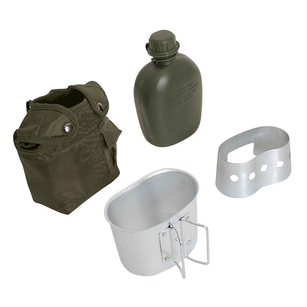 Army Canteen Military Water Bottle with Cover & Cup Camping Hiking ALICE Clips Olive 