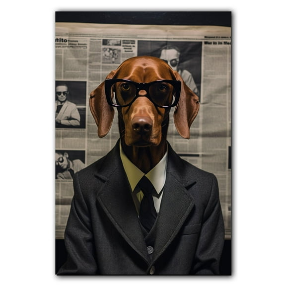 Funny Animals Canvas Wall Art, Vizsla Dog Read Newspaper on Toilet in Bathroom Picture Prints Wall Decor, Artwork Collection, Ready to Hang, wall decor living room