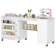 thumbnail image 1 of White Wood Grain Sewing Machine Table with Folding Drop Leaf & Storage - Craft Table for Home, Office & Small Spaces - Adjustable Shelf & Wheels, 1 of 7