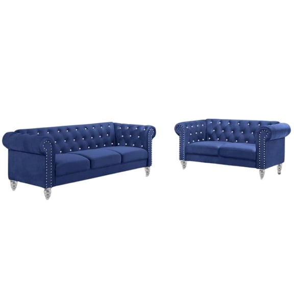 FurniFact 2-Piece Blue Couch Set – Sofa and Loveseat Sofas for Living Room Set